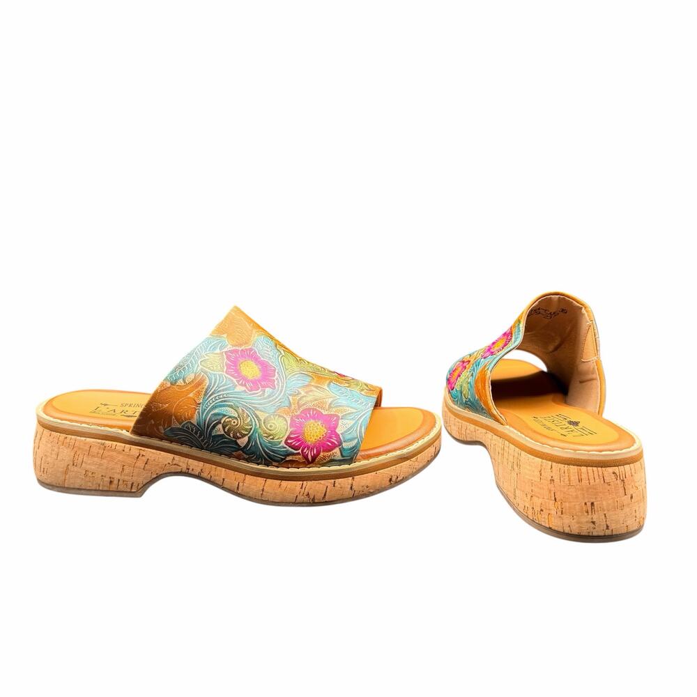 L’Artiste Aldina Floral Cork Platform Slide Sandals EU 39 US 8.5 Boho